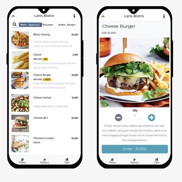 Tampilan fitur self order dimana tamu dapat memesan secara mandiri melalui smartphone masing-masing
