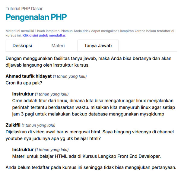 Fitur khusus dimana murid bisa bertanya, dan instruktur akan menjawab