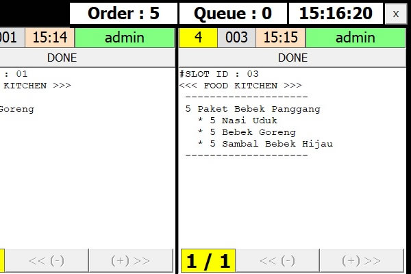 Kitchen Display System menampilkan data pesanan berdasarkan jam masuknya