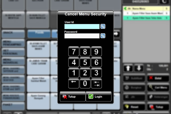 Formulir login atasan untuk membatalkan menu