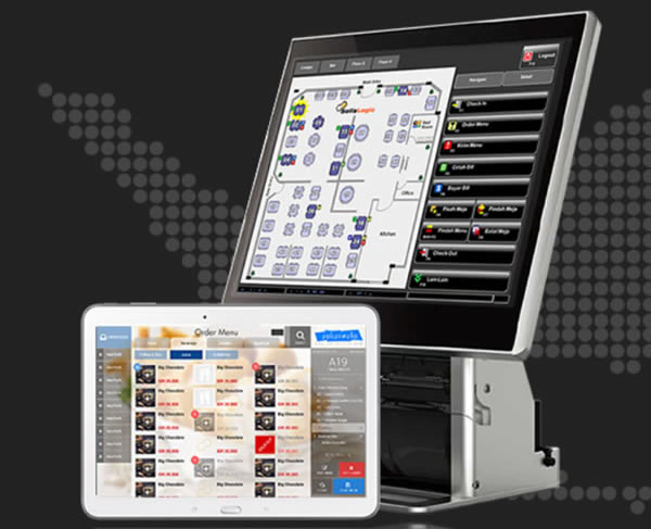 PC dan Tablet yang menjalankan software Solis Resto